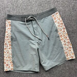 Katin Men's Green Gray Floral Panel Swim Trunks Board Shorts Drawstring Size 32